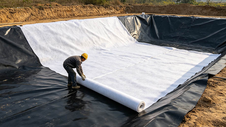HDPE 土工膜铺设施工现场｜河南鱼塘防渗工程